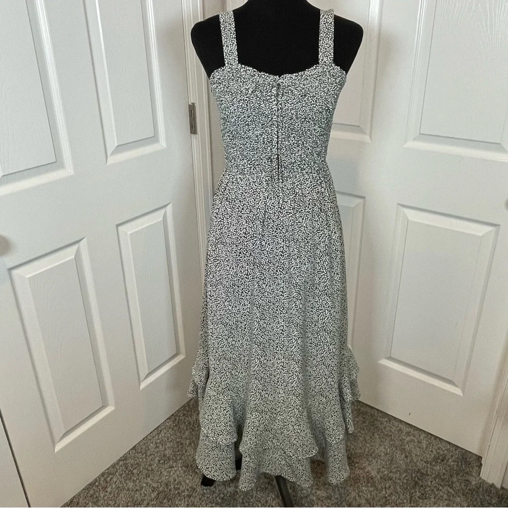 Grace Karin Olive Green & White Stretch Ruffle Layered Hem Midi Sundress Sz S - Picture 2 of 12